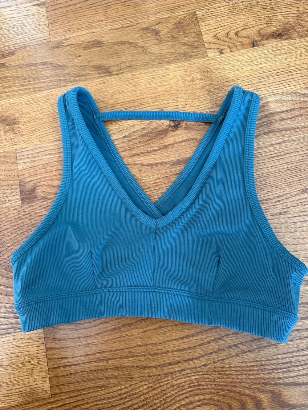 Alo Yoga Ribbed Crossover Sports Bra Teal Blue Size Medium